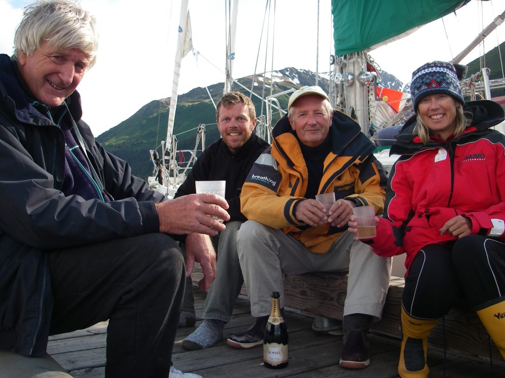 Bob with three members of his crew on board the Dodo's Delight